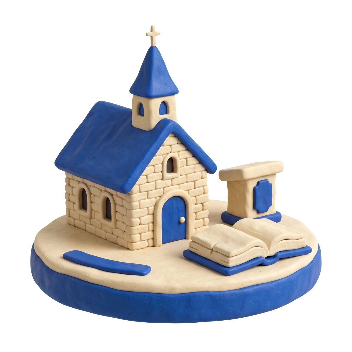 Methodist church illustration in blue and ivory clay