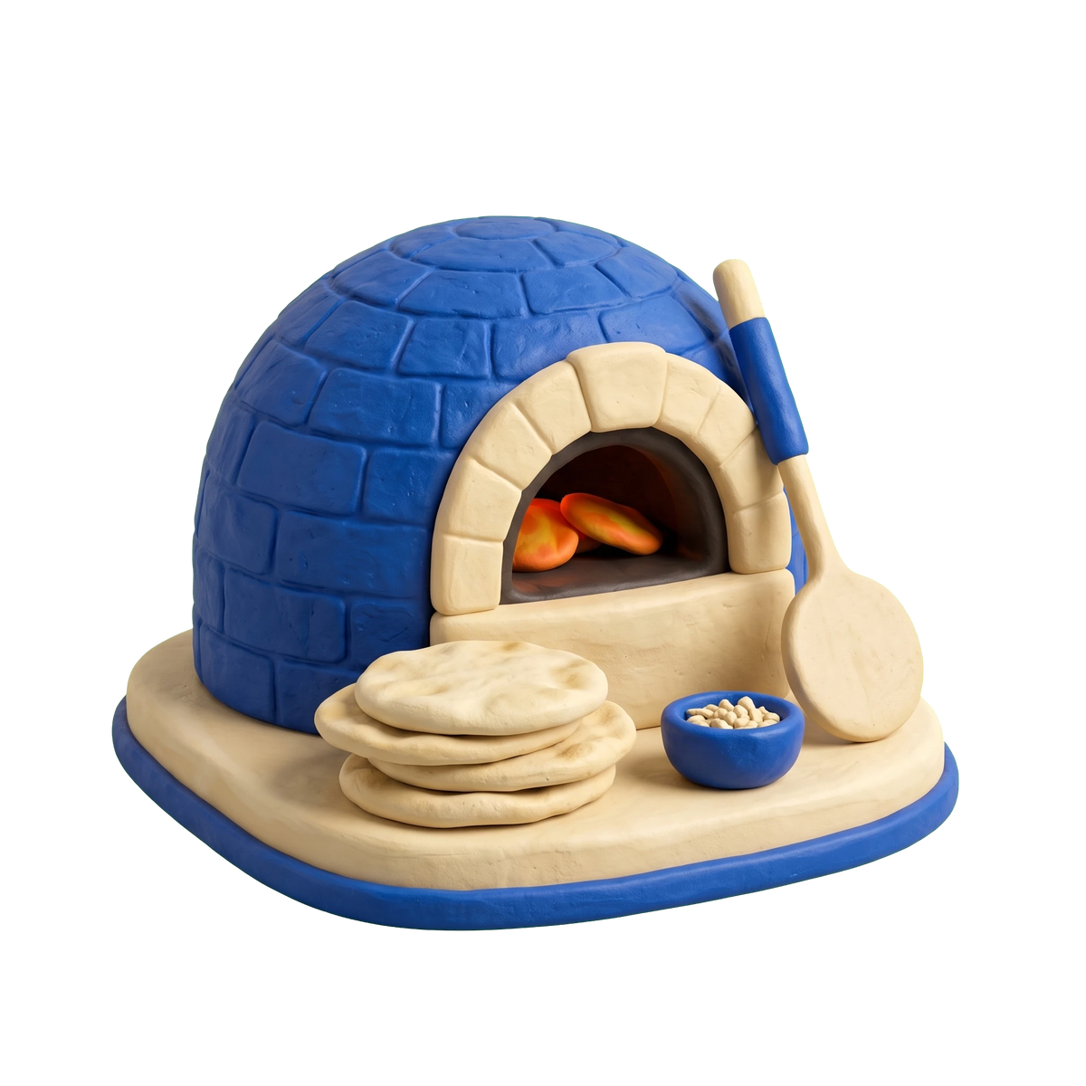 Middle Eastern restaurant illustration in blue and ivory clay