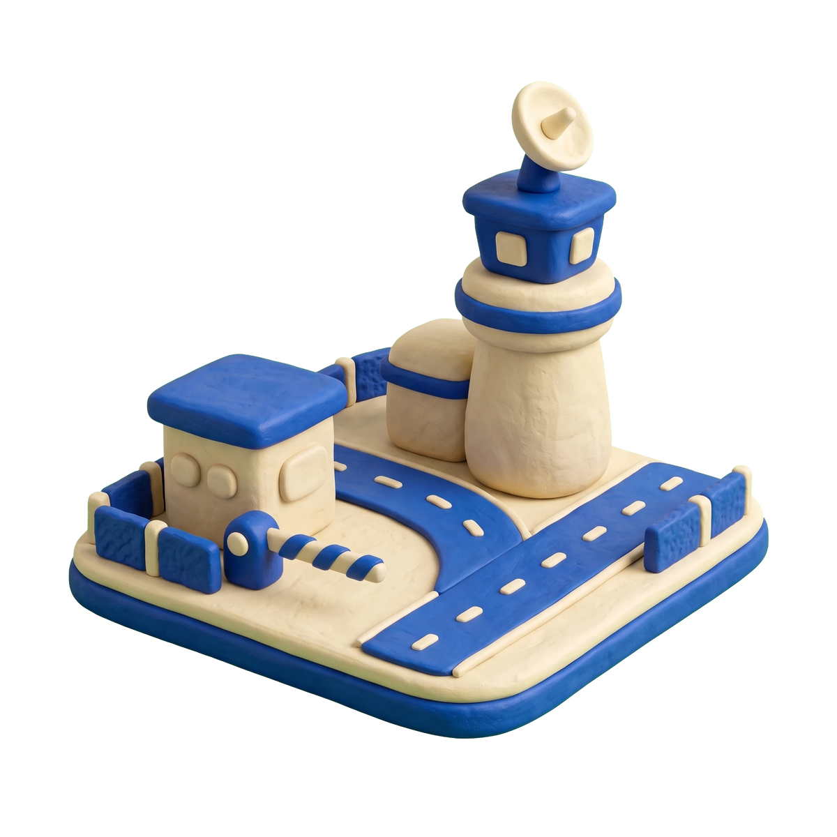 Military base illustration in blue and ivory clay