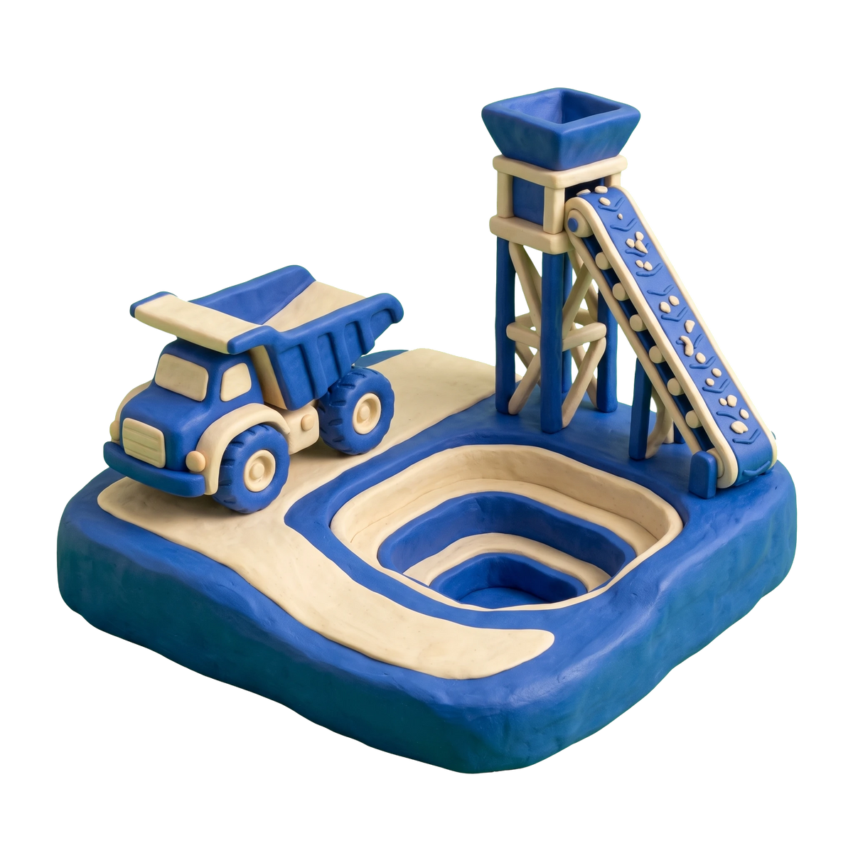 Mining company illustration in blue and ivory clay