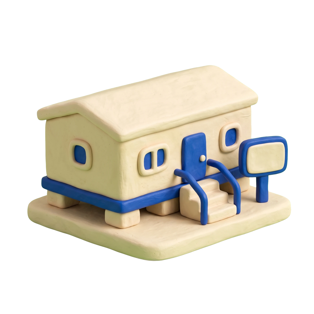 Mobile home dealer illustration in blue and ivory clay