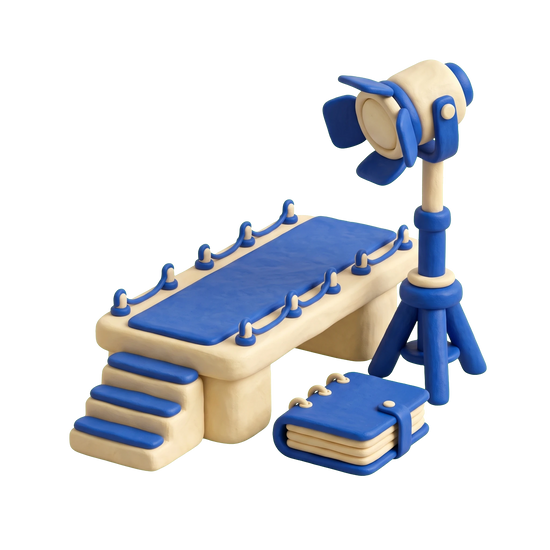 Modeling agency illustration in blue and ivory clay