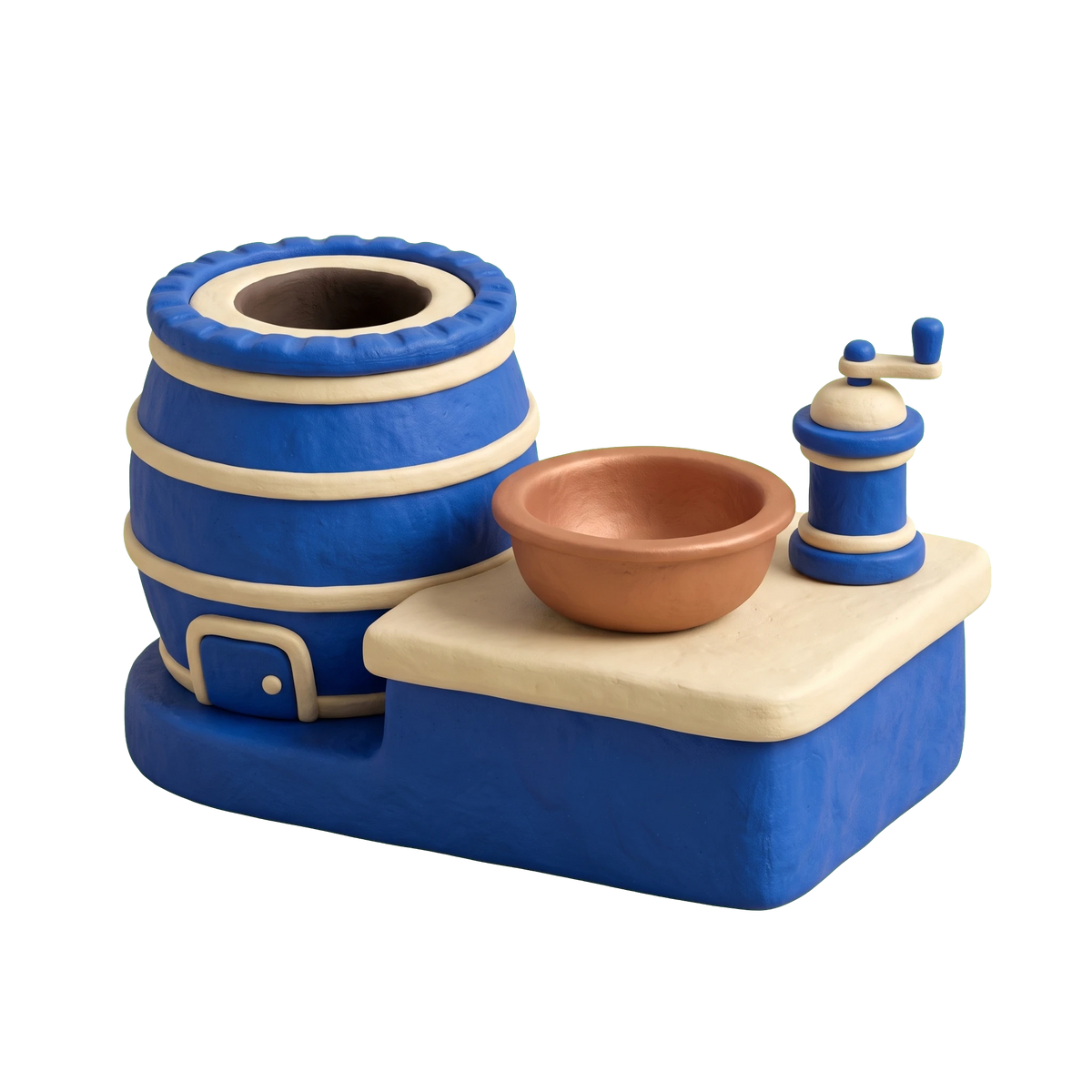Modern Indian restaurant illustration in blue and ivory clay