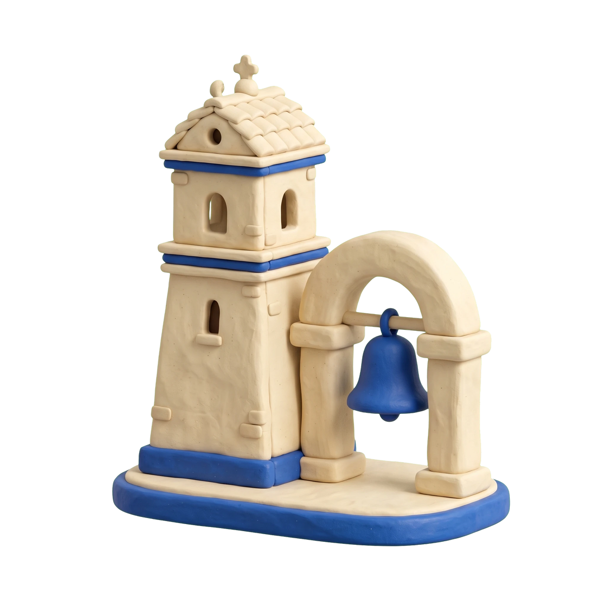 Monastery illustration in blue and ivory clay