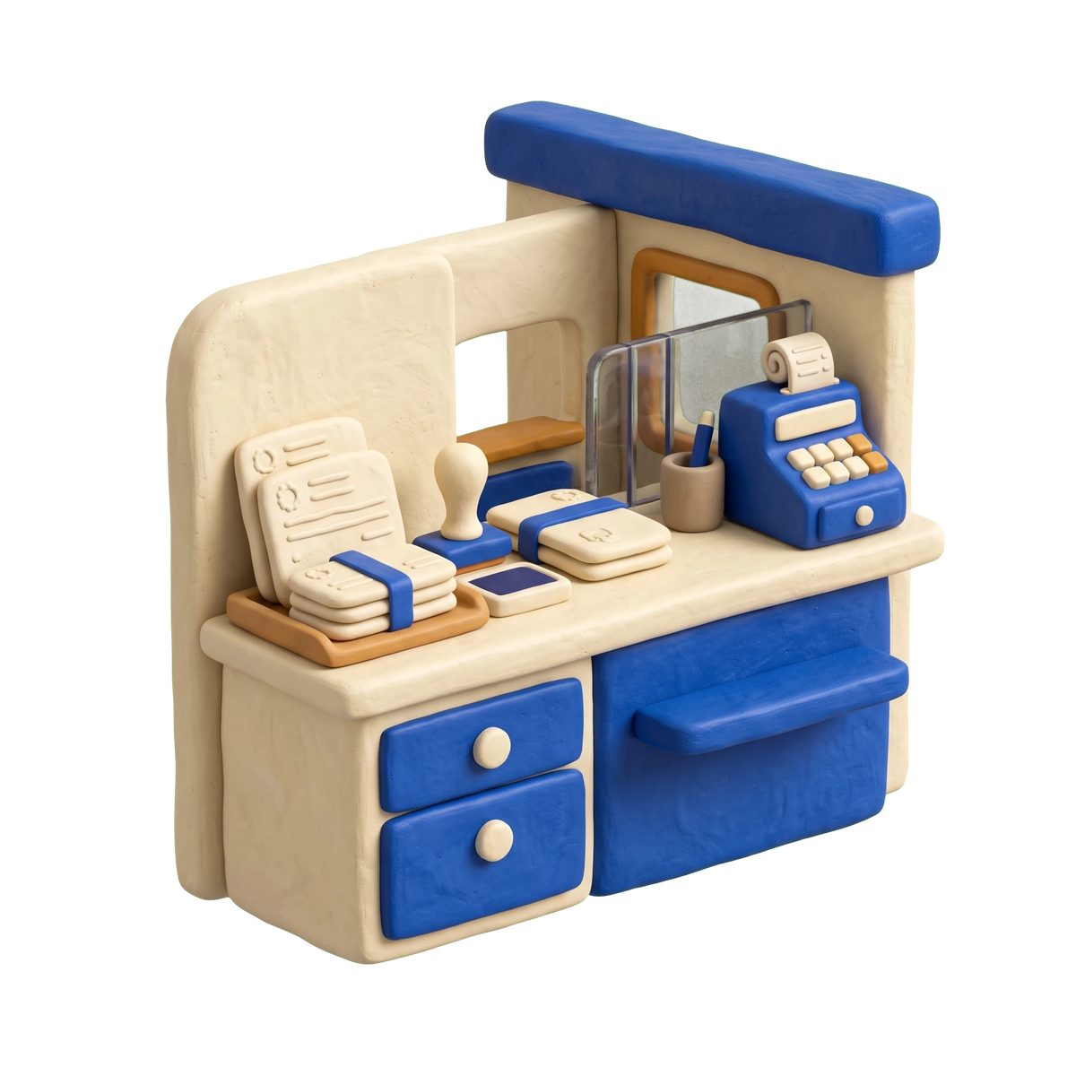 Money order service illustration in blue and ivory clay