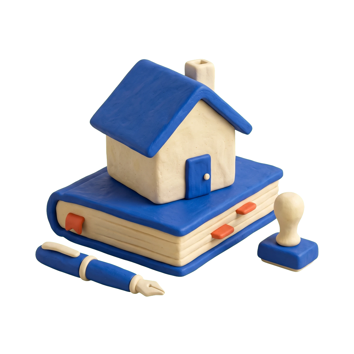 Mortgage lender illustration in blue and ivory clay