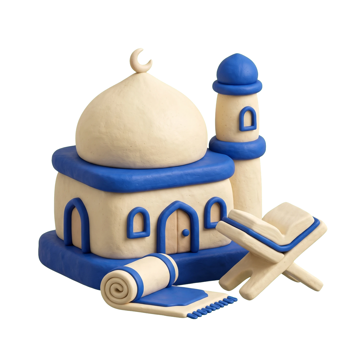 Mosque illustration in blue and ivory clay