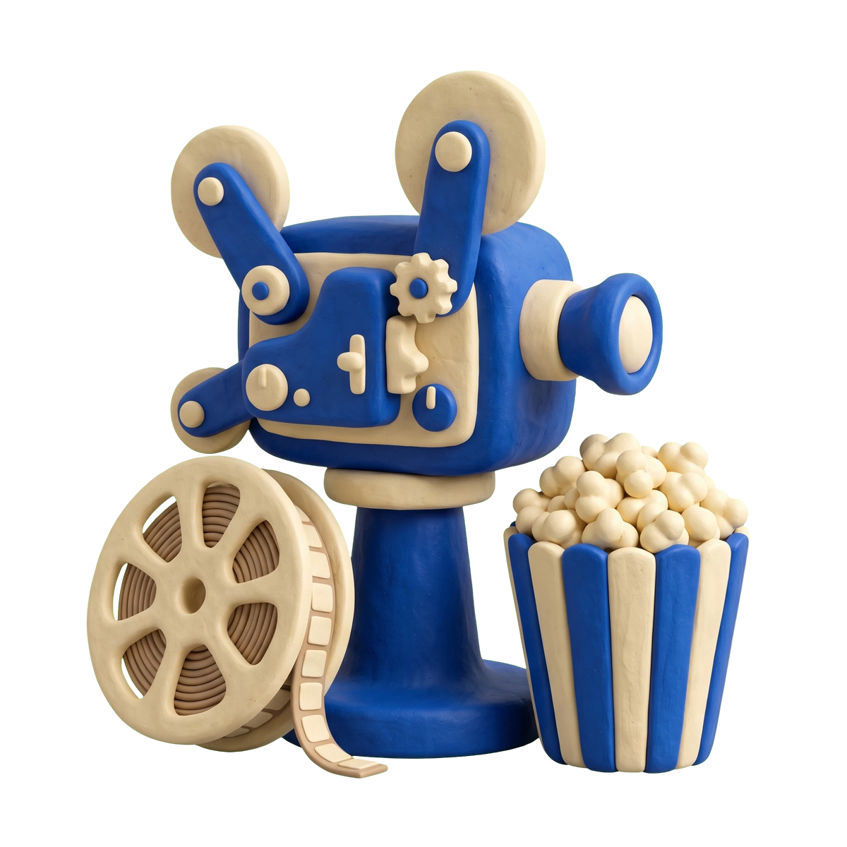 Movie theater illustration in blue and ivory clay