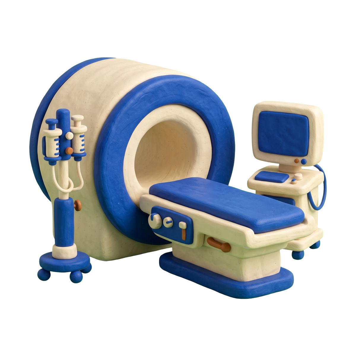 MRI center illustration in blue and ivory clay