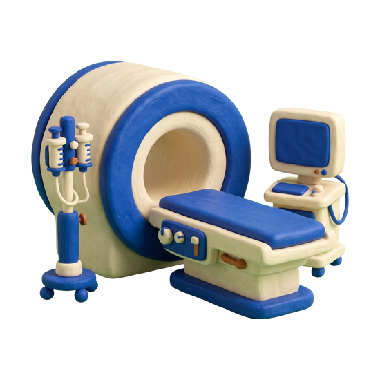 MRI center illustration in blue and ivory clay