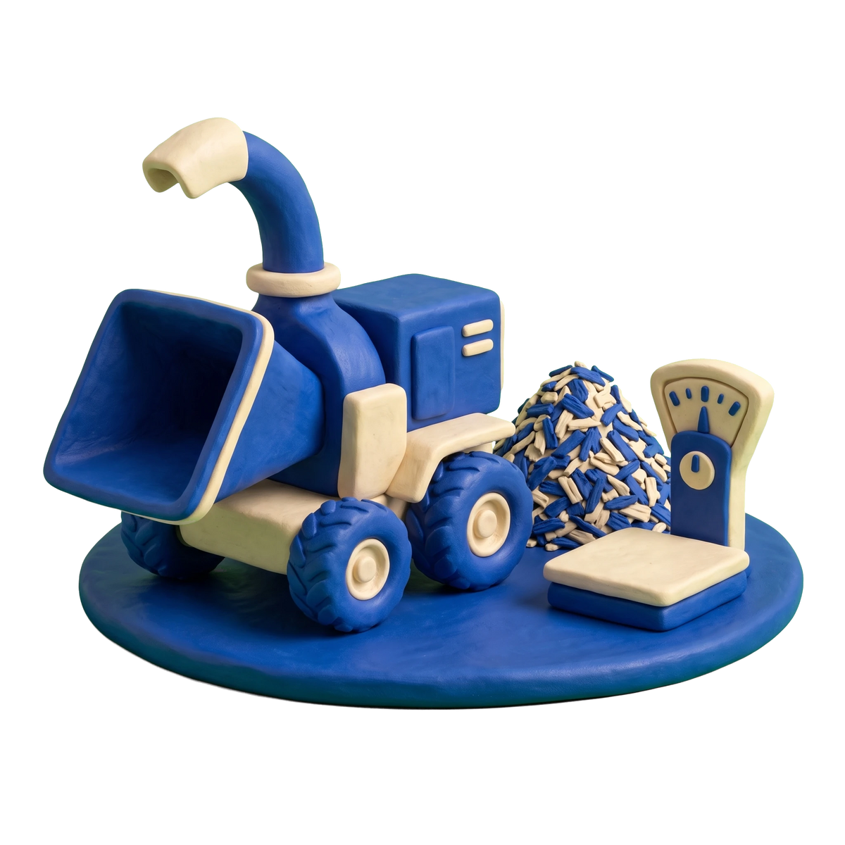 Mulch supplier illustration in blue and ivory clay
