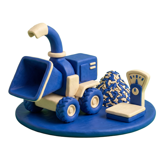 Mulch supplier illustration in blue and ivory clay