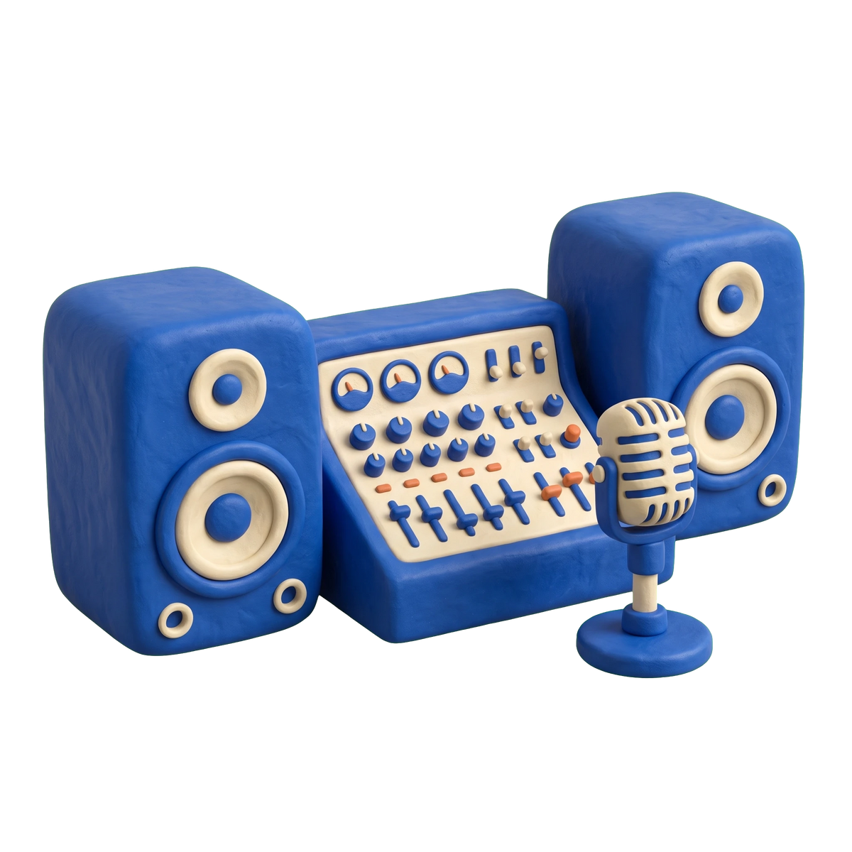 Music management and promotion illustration in blue and ivory clay