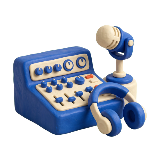 Music producer illustration in blue and ivory clay