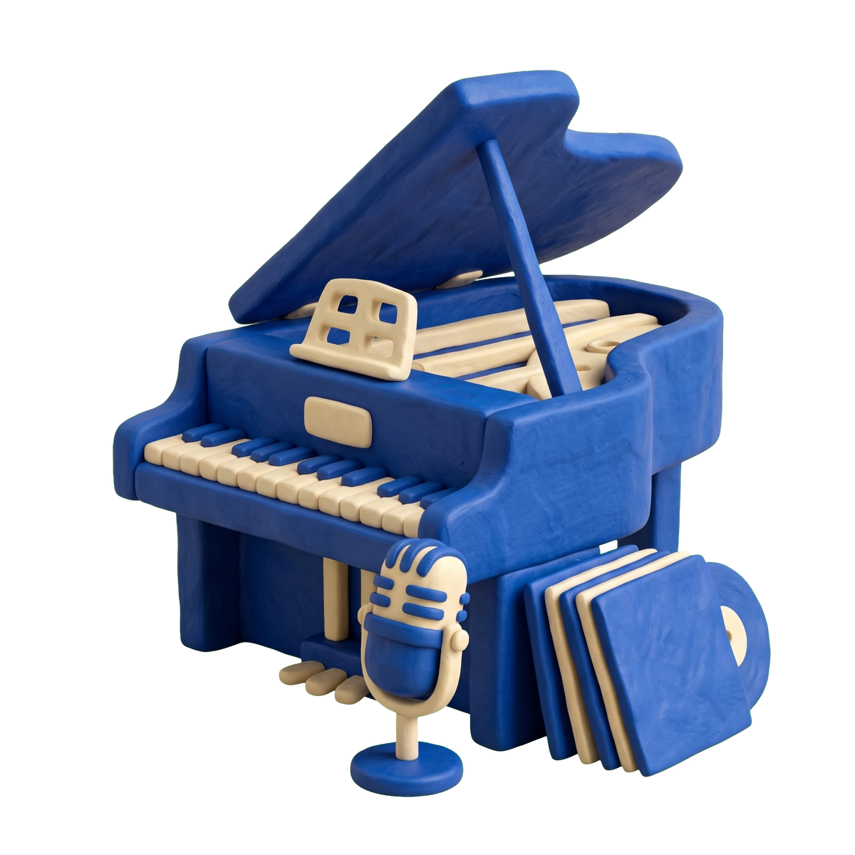 Music publisher illustration in blue and ivory clay