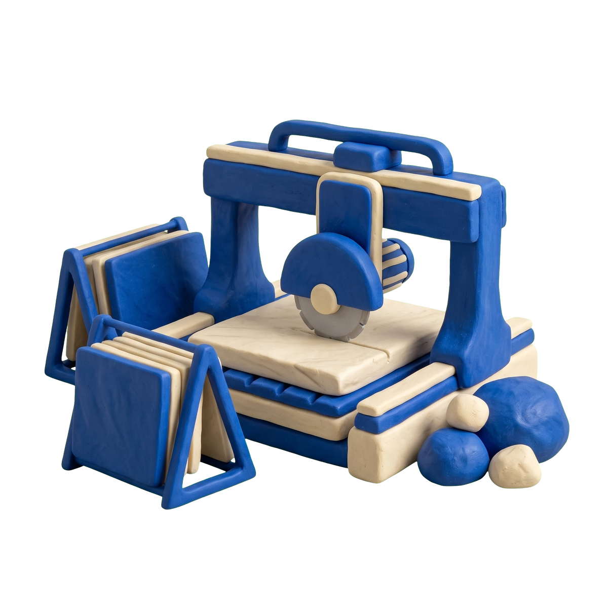 Natural stone supplier illustration in blue and ivory clay