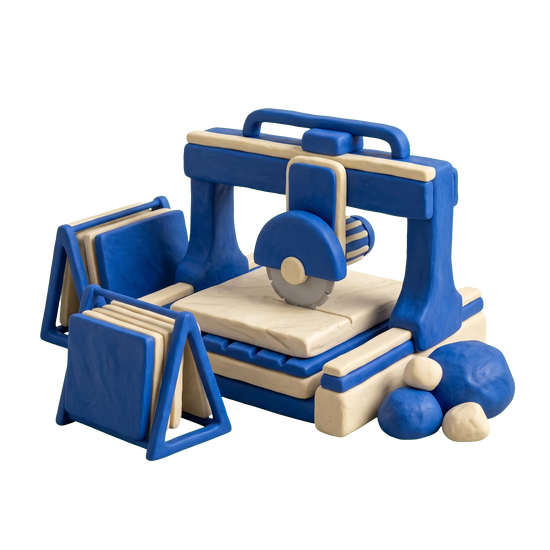 Natural stone supplier illustration in blue and ivory clay