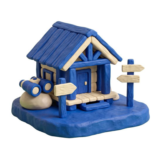 Nature preserve illustration in blue and ivory clay