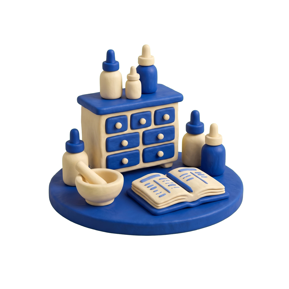 Naturopathic practitioner illustration in blue and ivory clay
