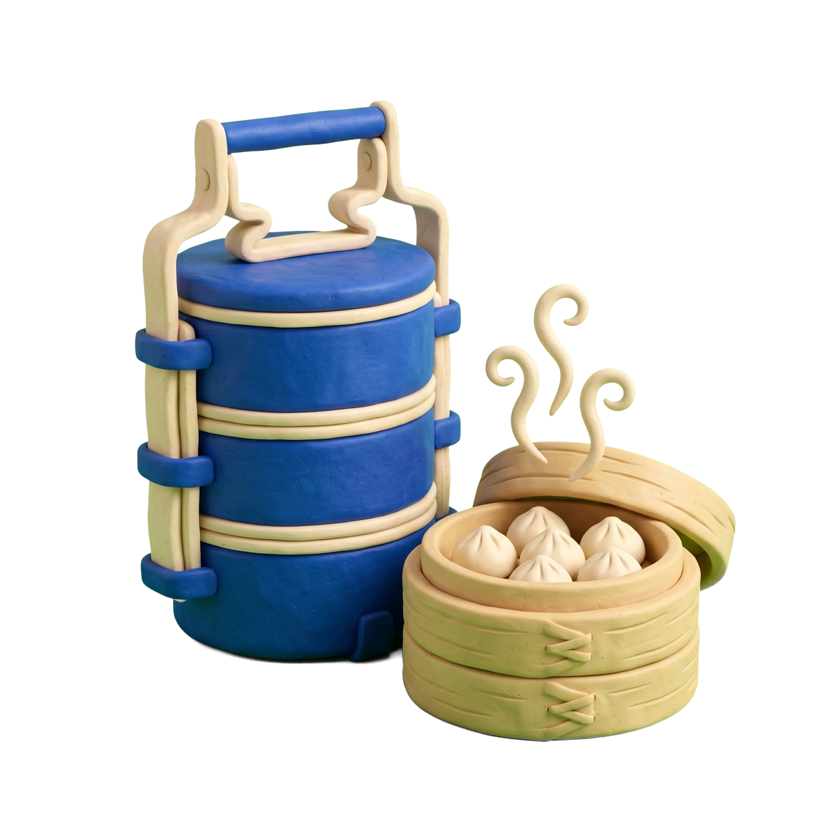 Nepalese restaurant illustration in blue and ivory clay