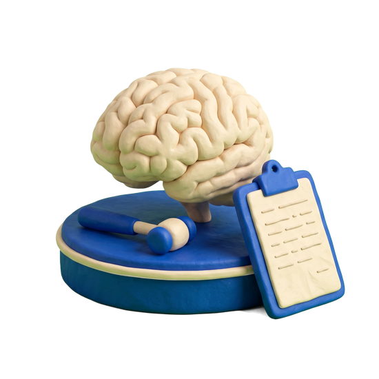 Neurologist illustration in blue and ivory clay