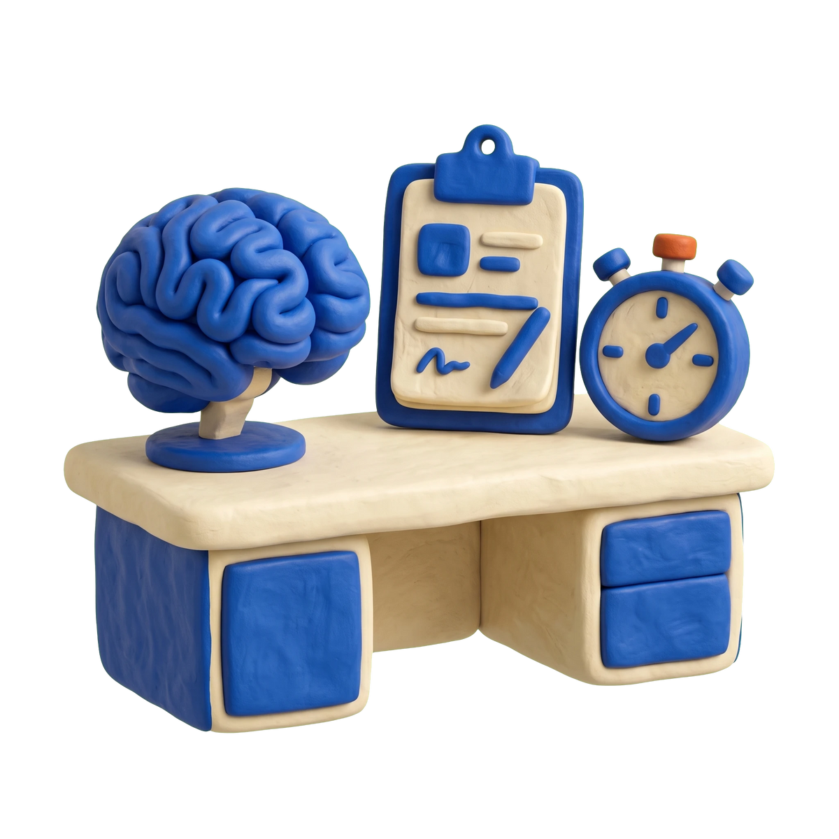 Neuropsychologist illustration in blue and ivory clay