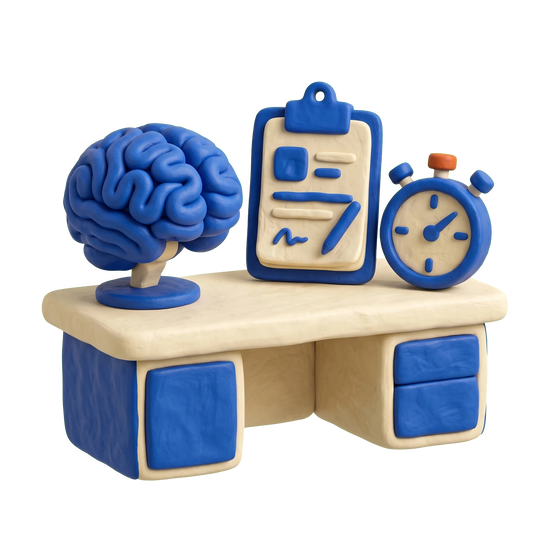 Neuropsychologist illustration in blue and ivory clay
