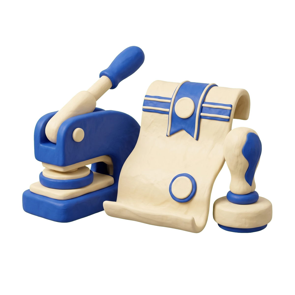 Notary public illustration in blue and ivory clay