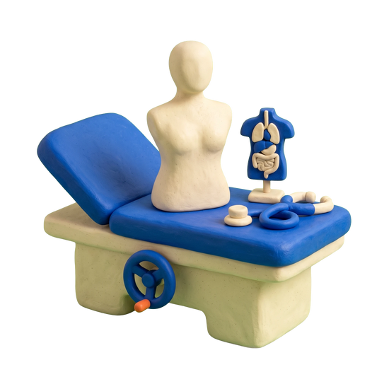 Nursing school illustration in blue and ivory clay