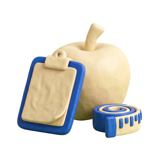 Nutritionist illustration in blue and ivory clay