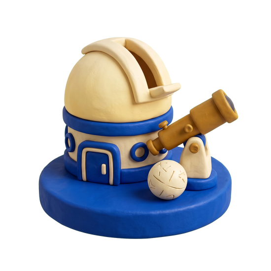 Observatory illustration in blue and ivory clay