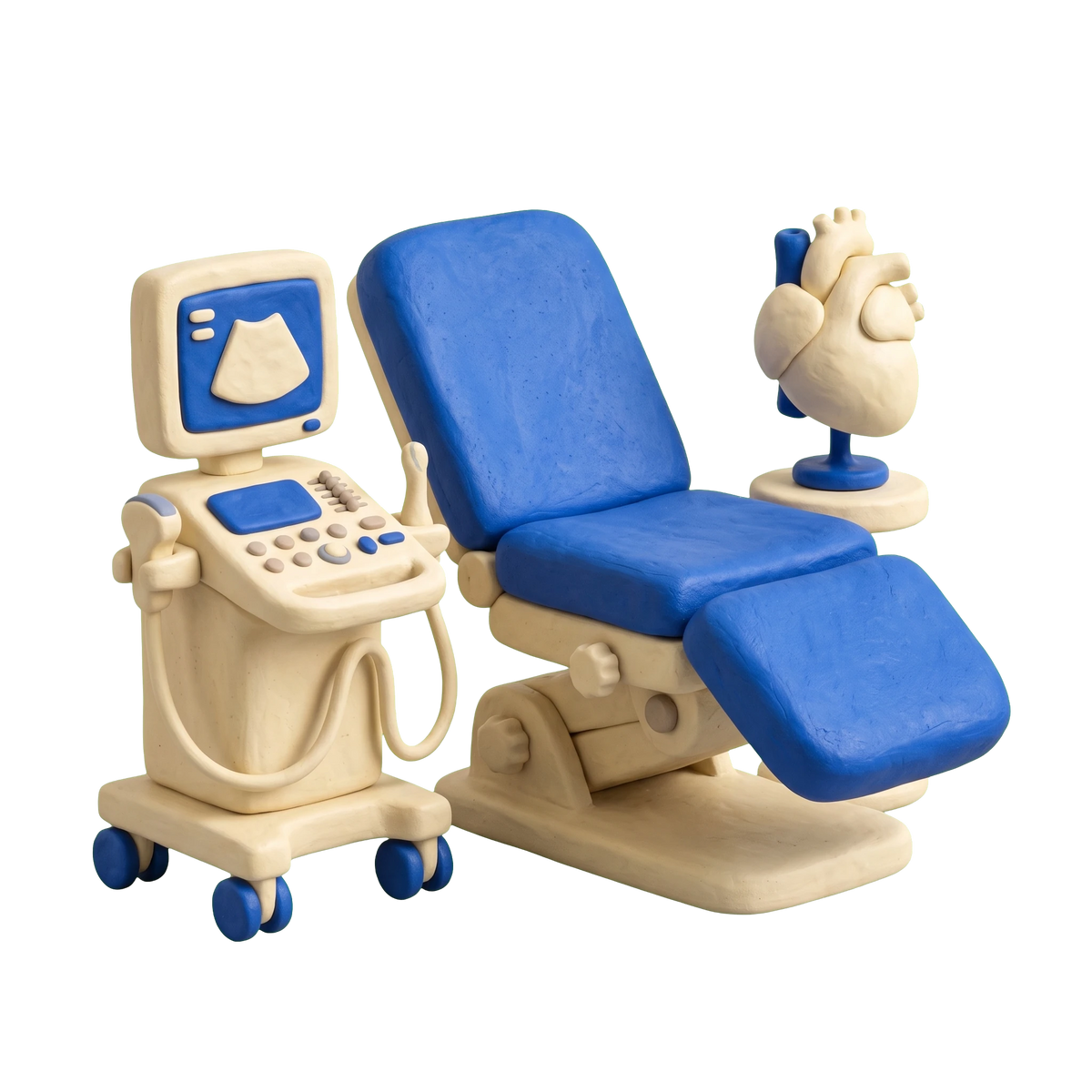 Obstetrician-gynecologist illustration in blue and ivory clay