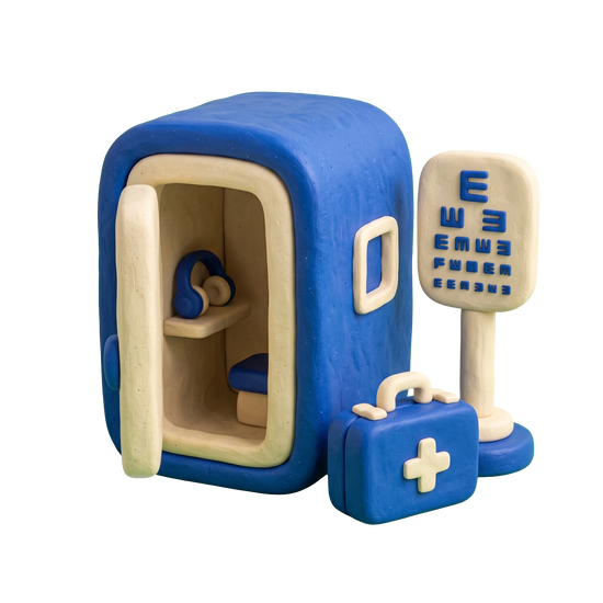 Occupational health service illustration in blue and ivory clay