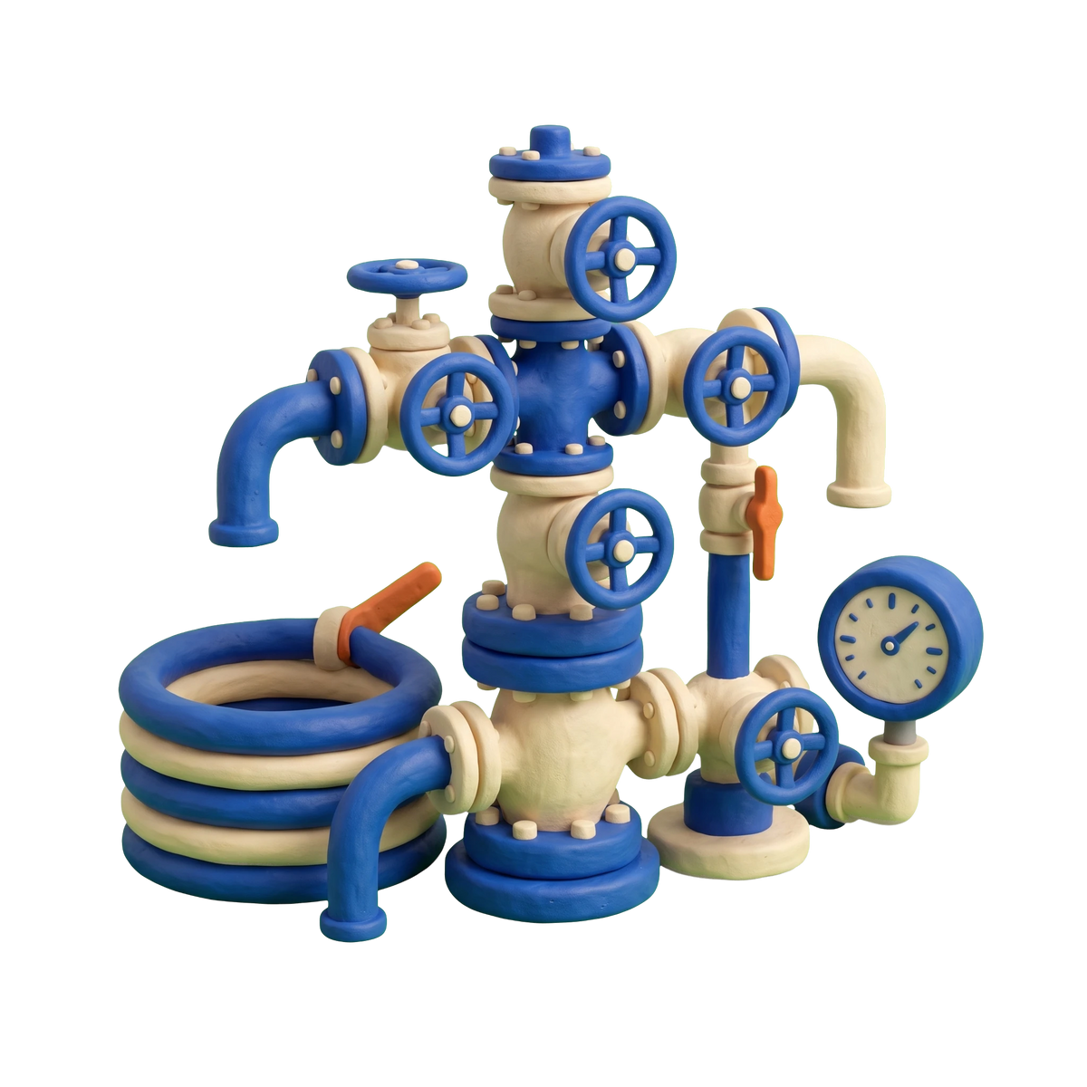 Oil field equipment supplier illustration in blue and ivory clay
