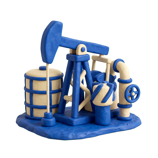 Oil & natural gas company illustration in blue and ivory clay