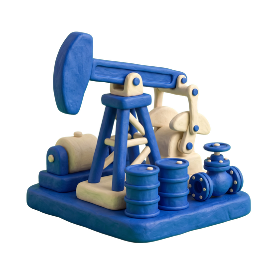 Oilfield illustration in blue and ivory clay