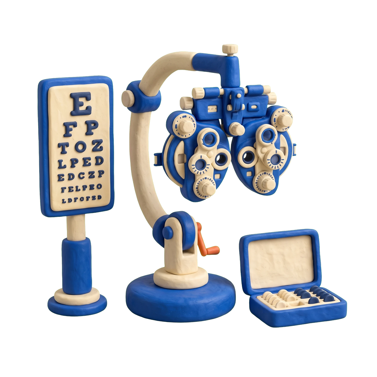 Ophthalmology clinic illustration in blue and ivory clay