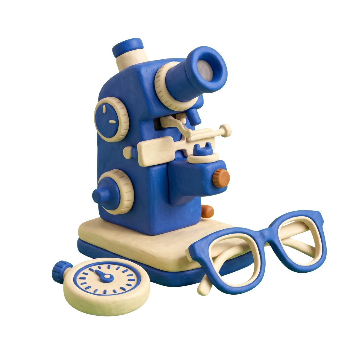 Optician illustration in blue and ivory clay