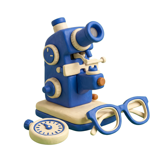 Optician illustration in blue and ivory clay