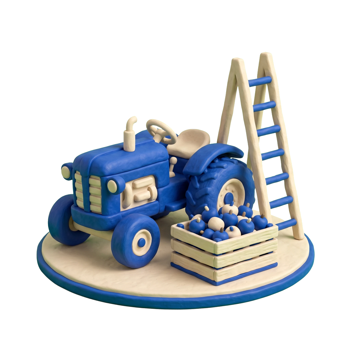Orchard illustration in blue and ivory clay