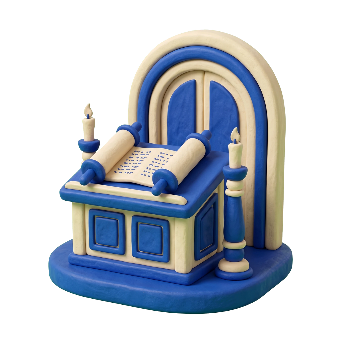Orthodox synagogue illustration in blue and ivory clay