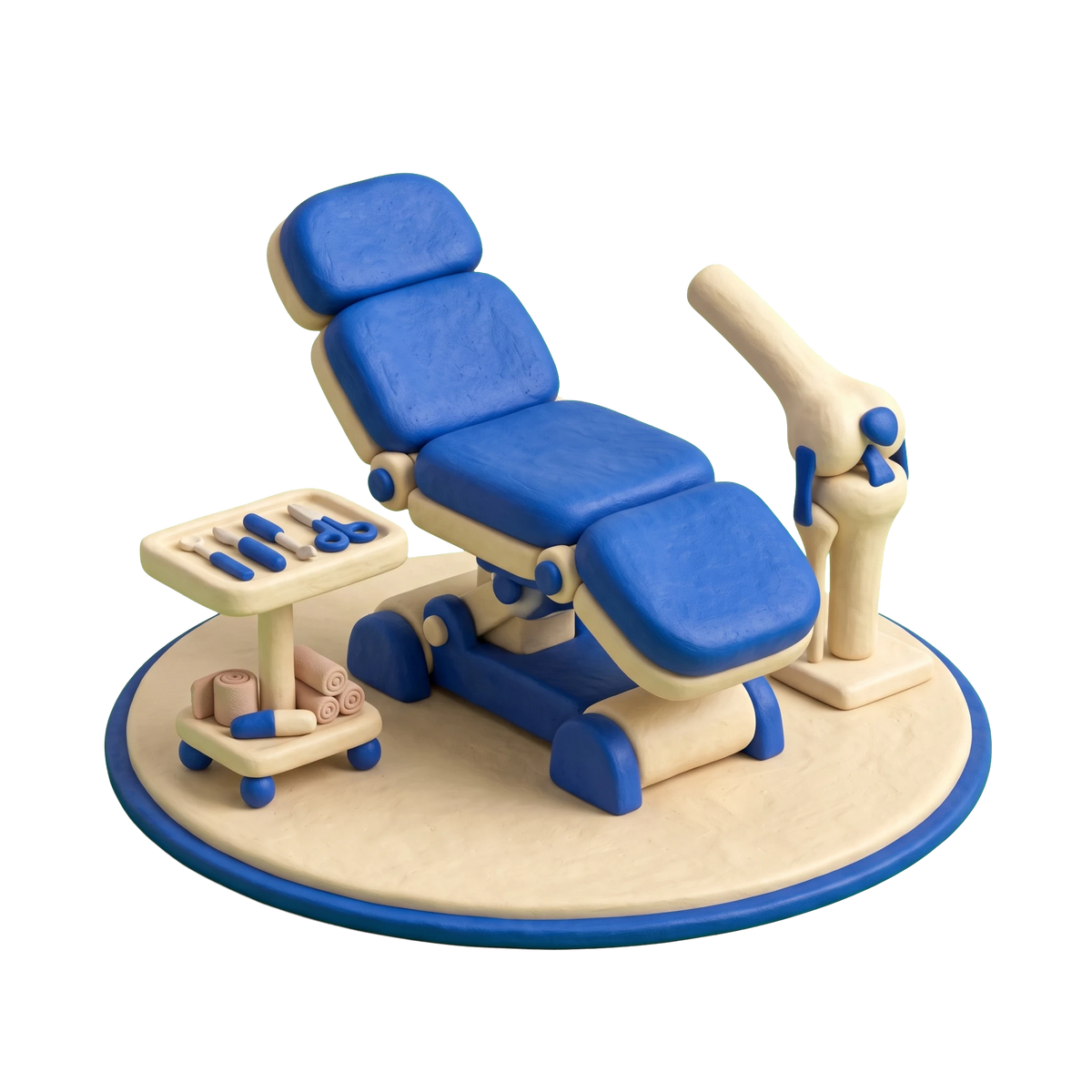 Orthopedic clinic illustration in blue and ivory clay