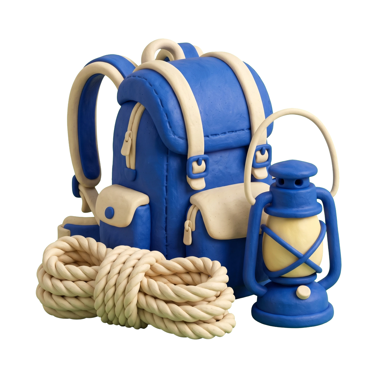 Outdoor sports store illustration in blue and ivory clay