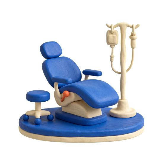 Pain control clinic illustration in blue and ivory clay