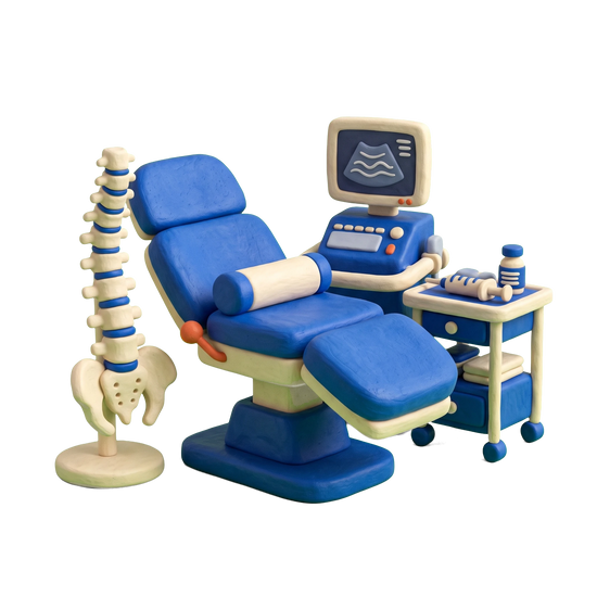 Pain management physician illustration in blue and ivory clay