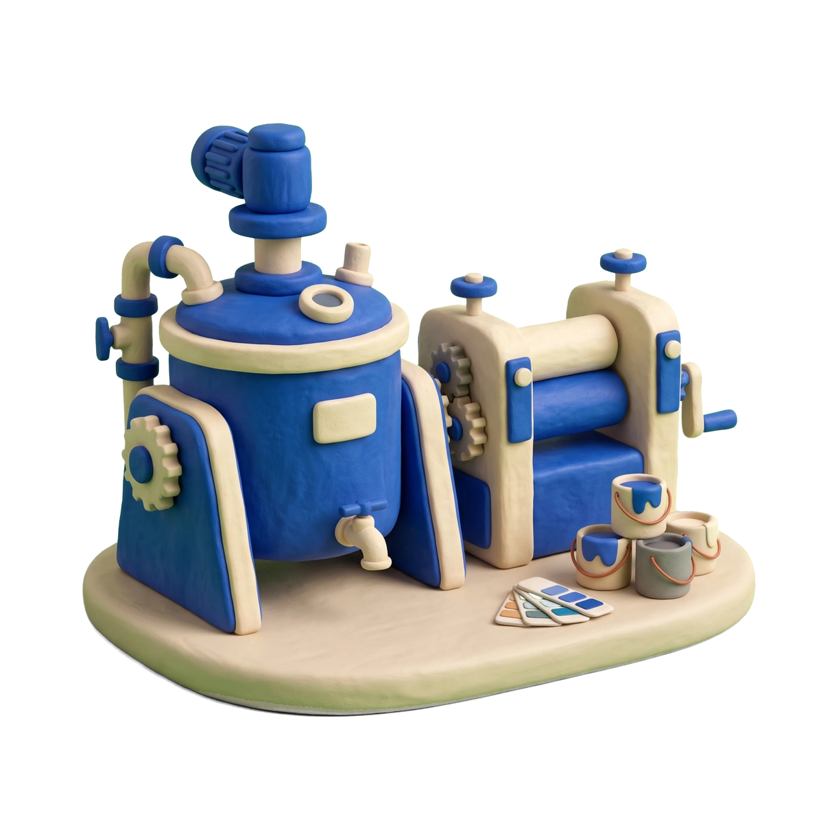 Paint manufacturer illustration in blue and ivory clay