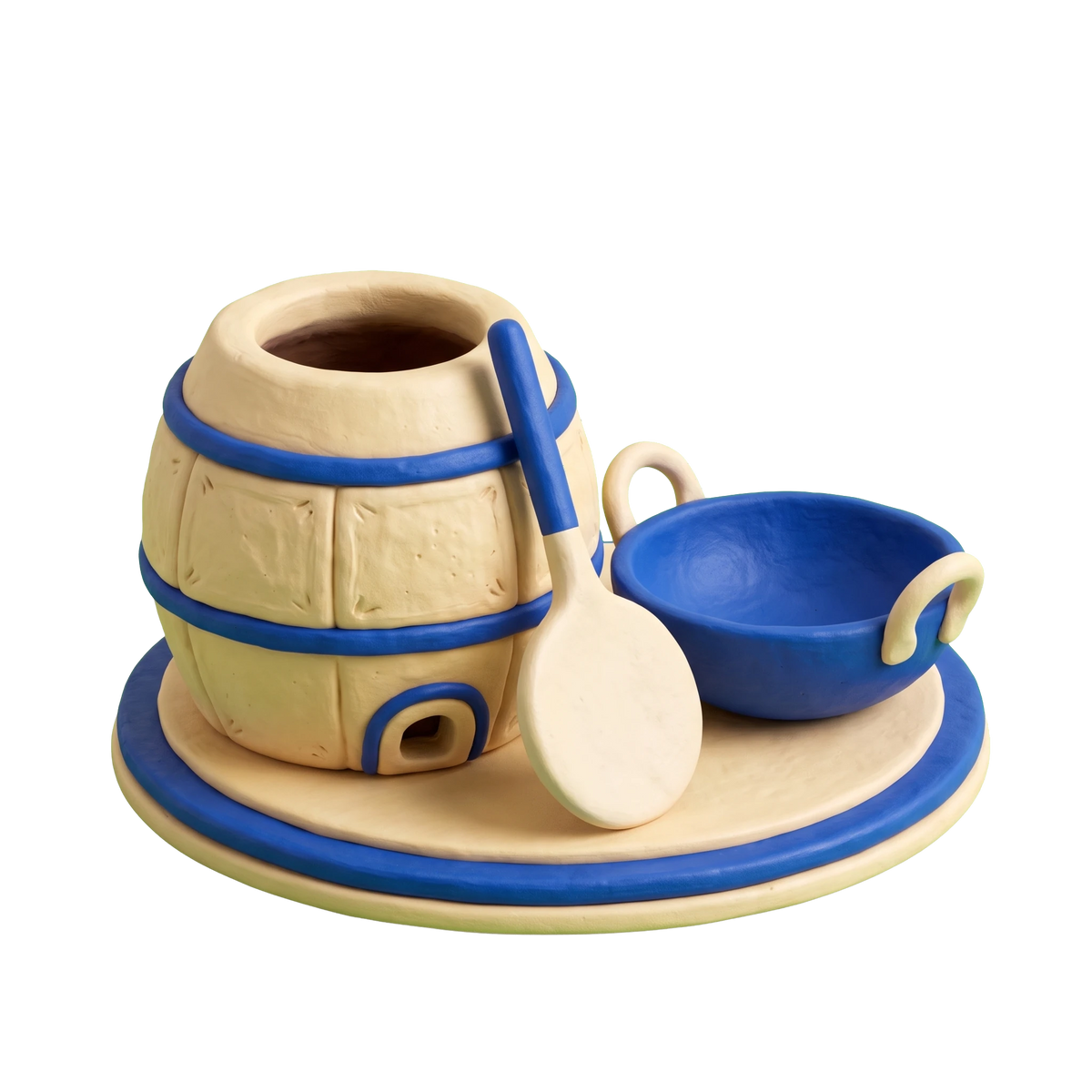 Pakistani restaurant illustration in blue and ivory clay