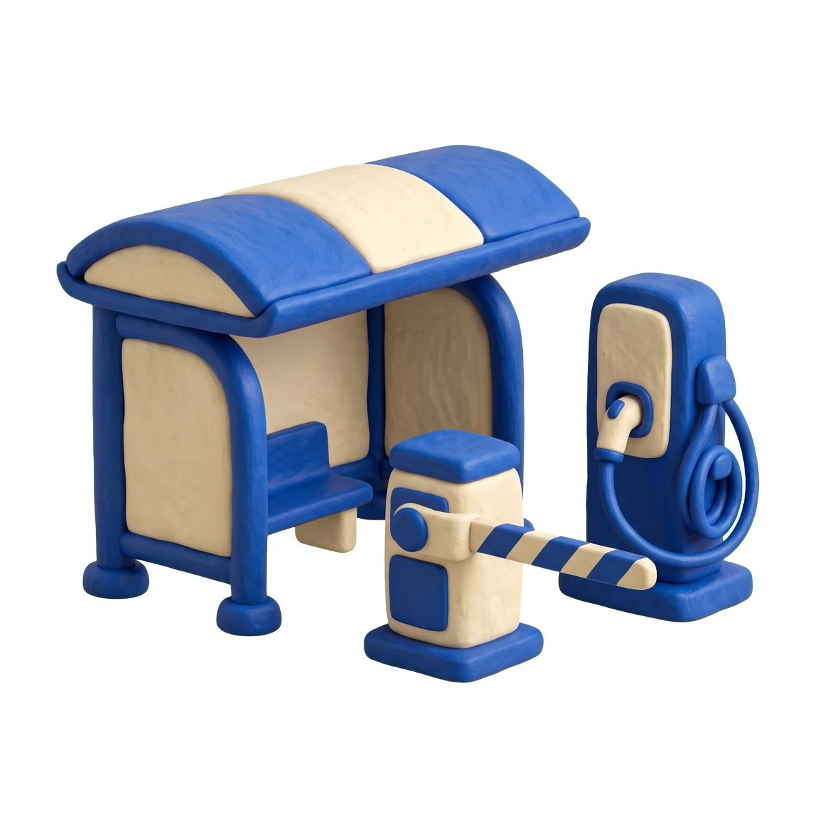 Park & ride illustration in blue and ivory clay