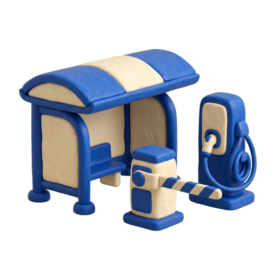 Park & ride illustration in blue and ivory clay