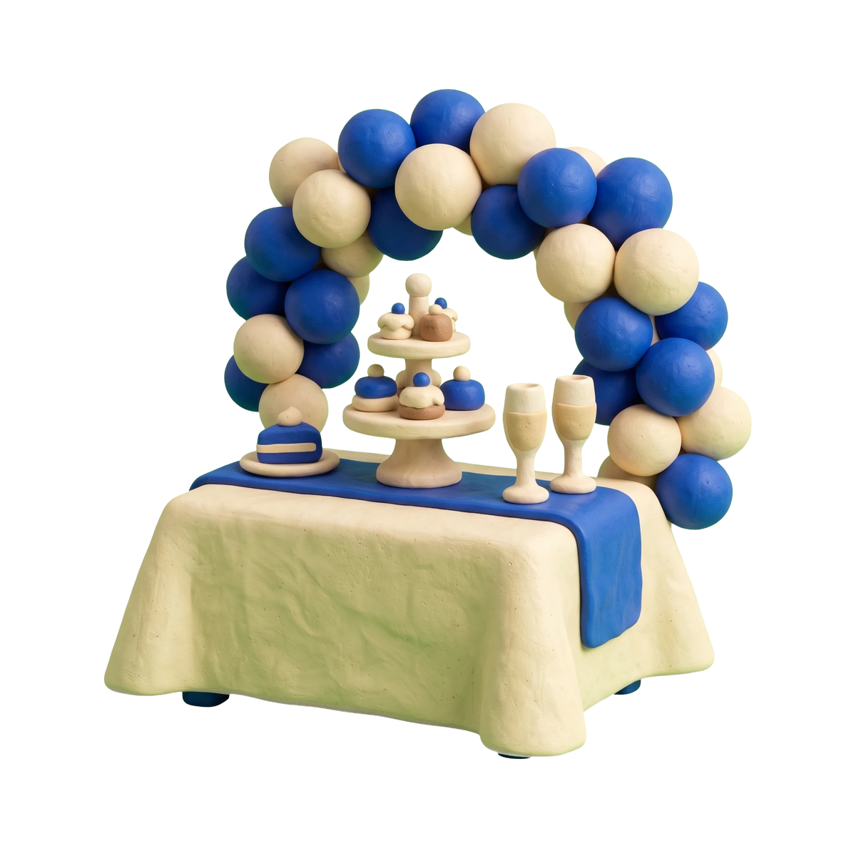 Party planner illustration in blue and ivory clay